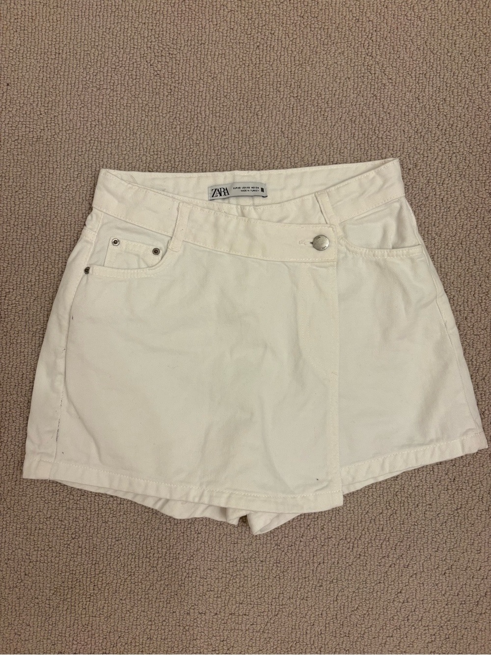 ZARA Cream Wrap-Front Denim Skort Shorts